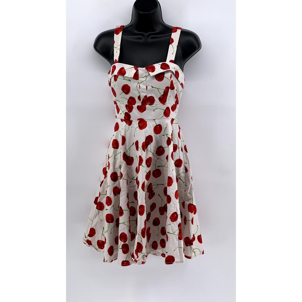 White Cherry Print Sundress with Red Accents